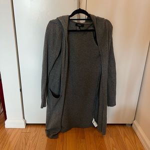 Long hooded gray cardigan